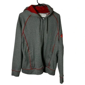 Cutter & Buck hoodie.Men medium.Grey,red trim , embroidered trim ,front zip